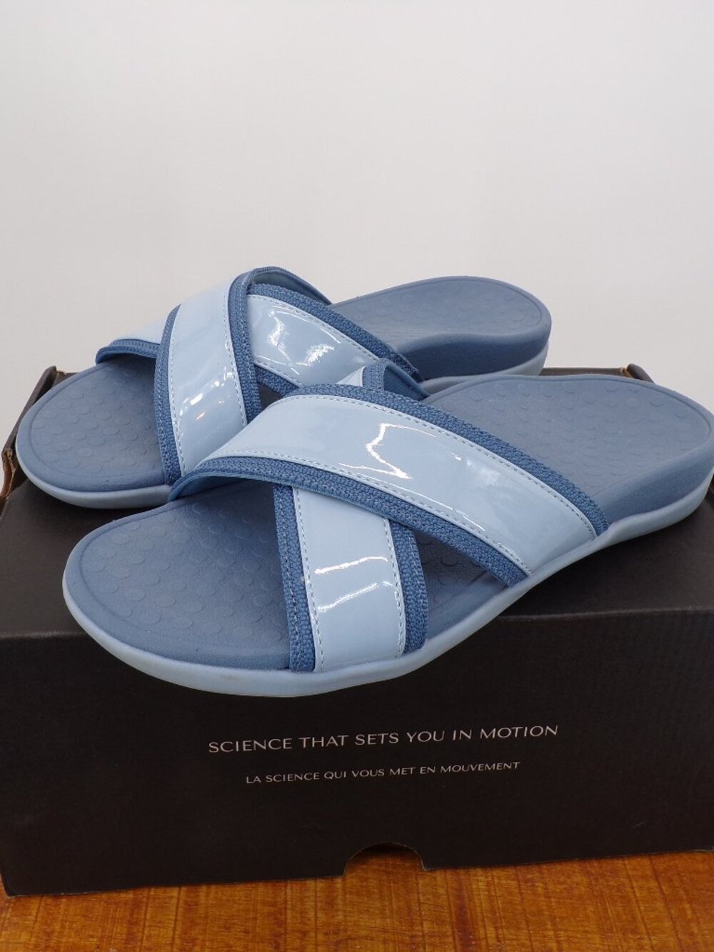 Vionic Womens Sandals Cross Strap Slide Orthotic Blue Size 7